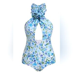 NWOT- Blue Floral One Piece Bathing Suit.